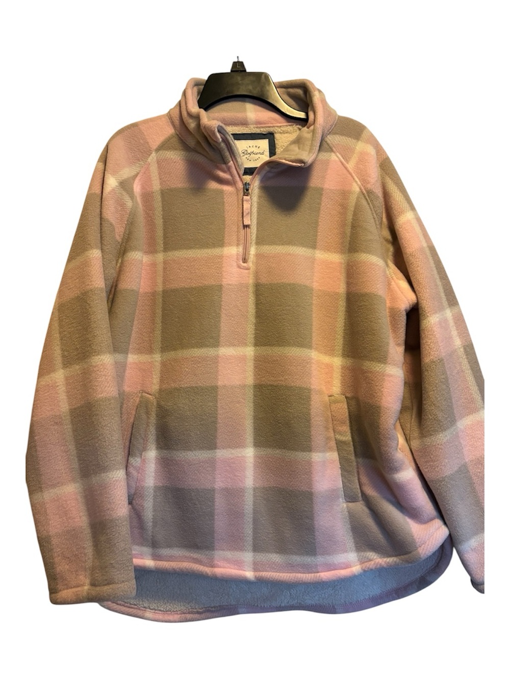 Women’s XXL Jachs Girlfriend NY Pink and Tan Plaid Quarter-Zip Fleece Pullover
